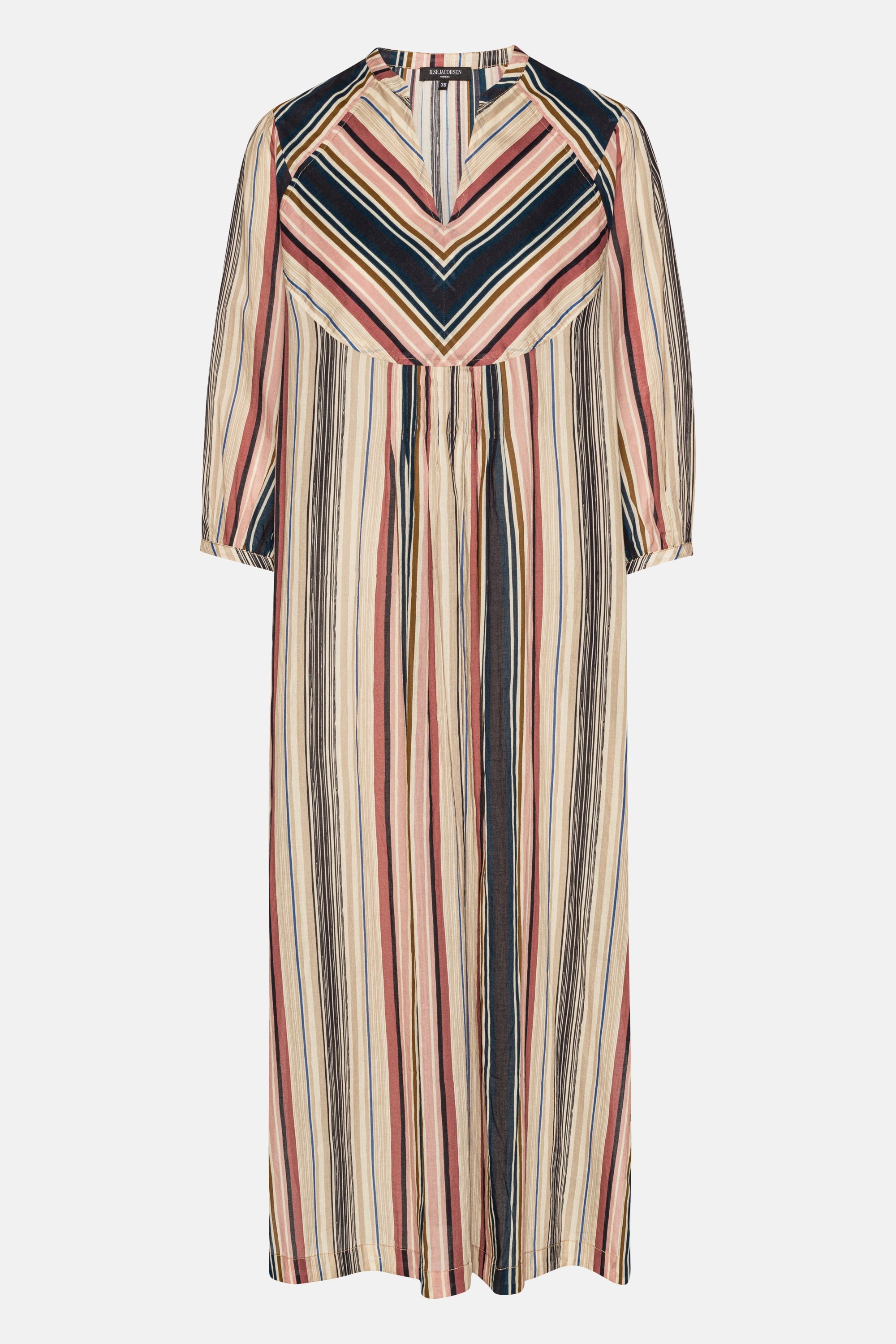 Balloon Sleeve Long Dress Pintuck - Beige Organic Stripe
